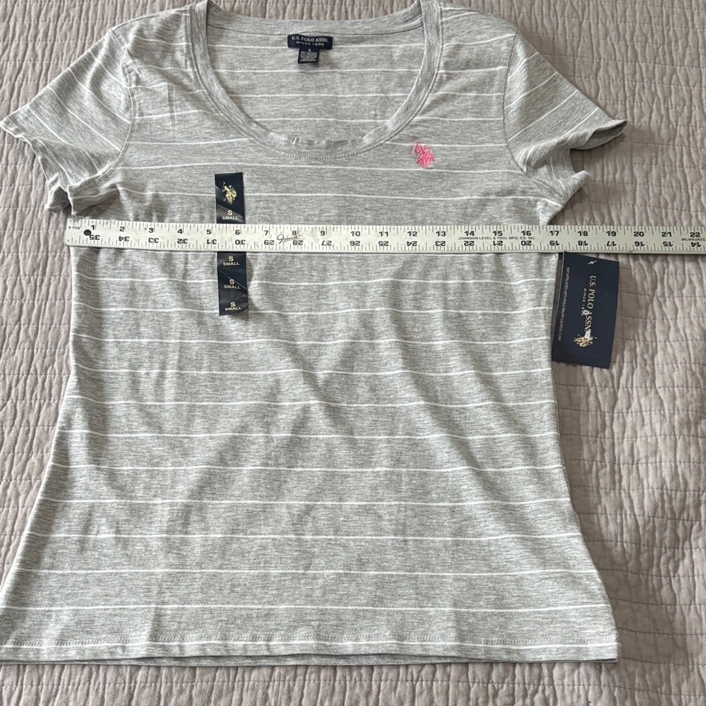 U.S. Polo Assn. Women's Gray and Pink Striped Tee - Picture 5 of 7